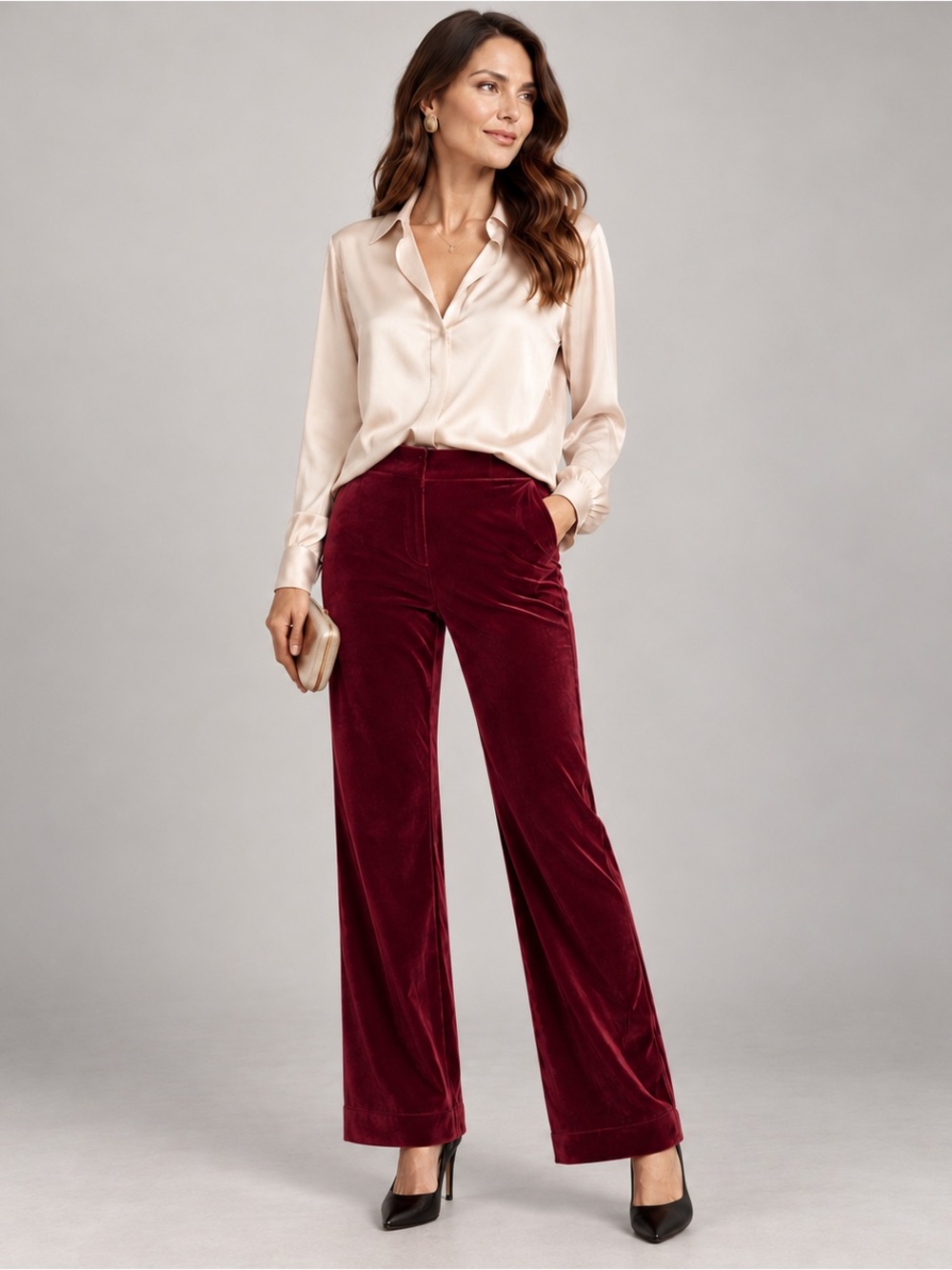 Brooks Brothers Velvet Wide Leg Pants Claret Wine Stretch Size 8